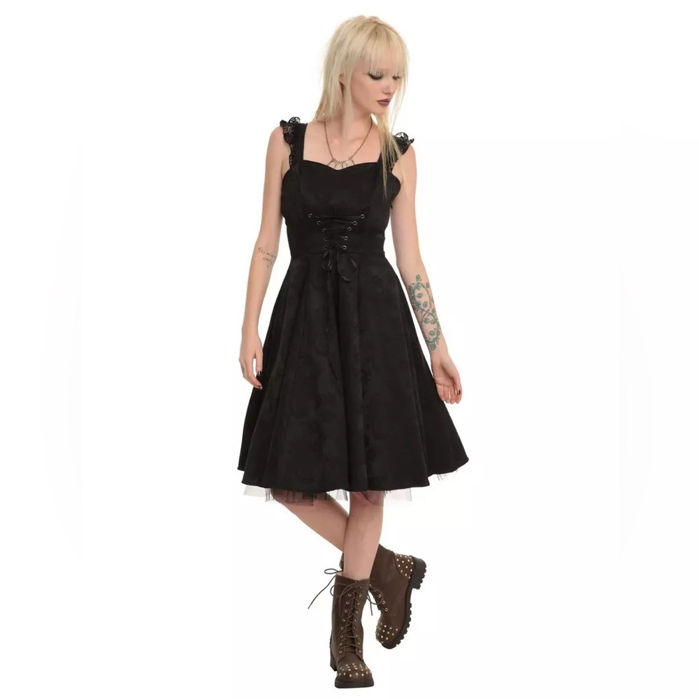 Hot Topic Black Brocade Lace-Up Dress XL